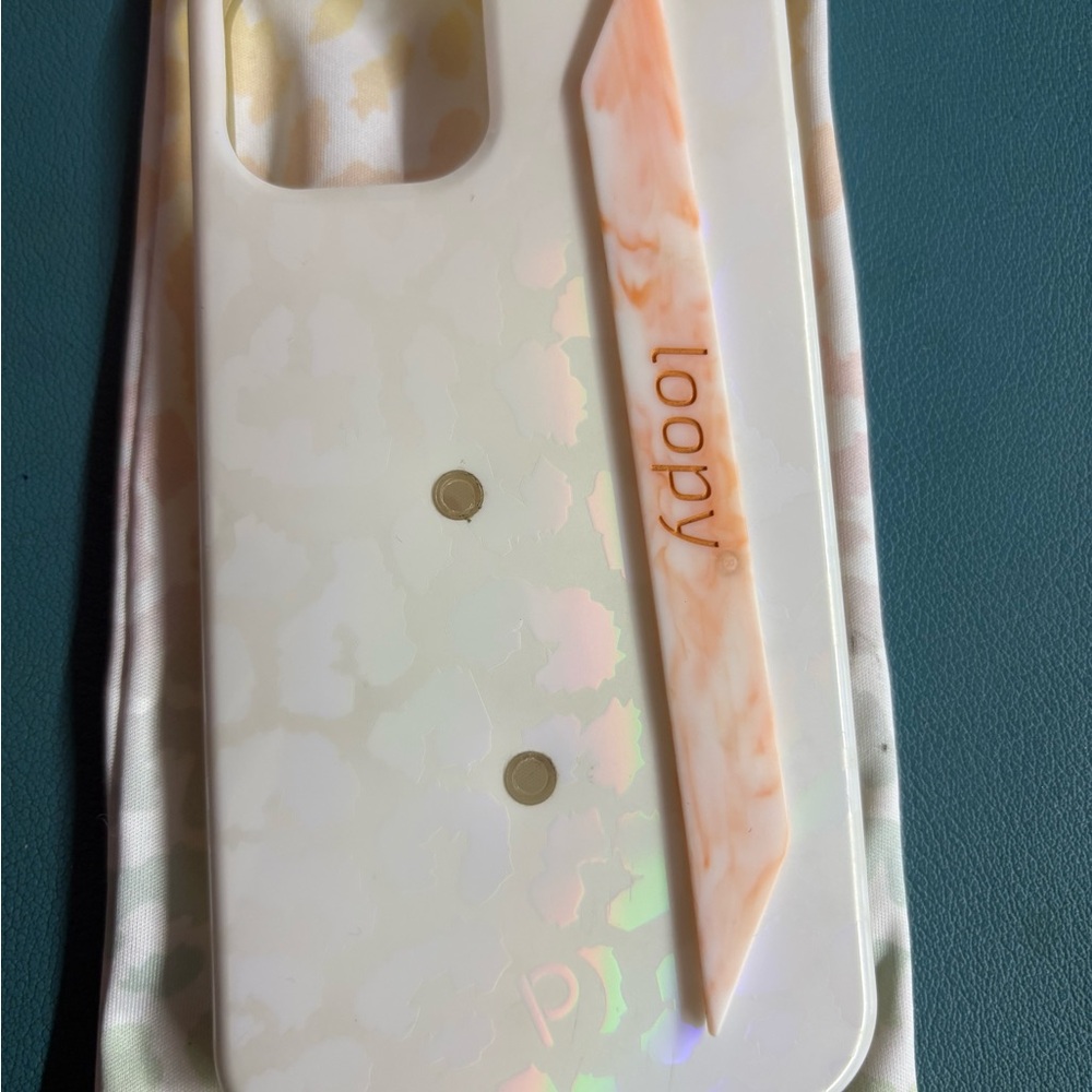 Loopy Case Iridescent opal leopard and Peach marble loop Phone Case iPhone 12